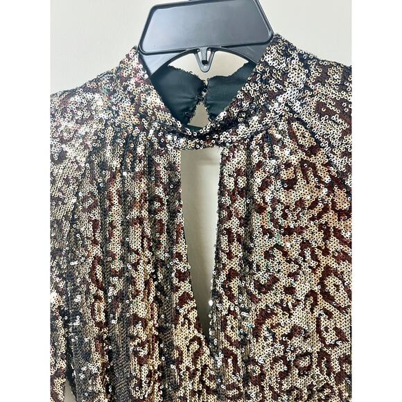 Milly Emily Embellished Sequin Blouson Sleeve Shift Mini Dress Gold Women's US 6 - Picture 5 of 8